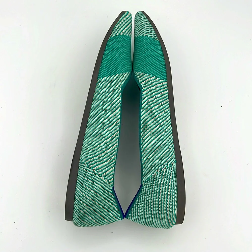 Rothy’s -women’s The pointed toe flats green teal striped knit ballet shoes 11.5